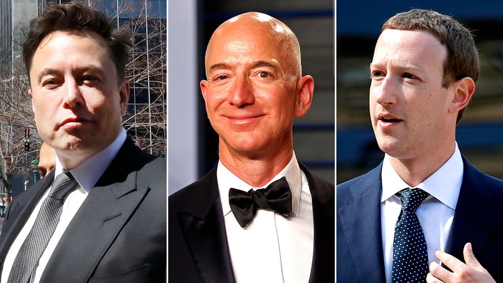 Elon Musk, Jeff Bezos y Mark Zuckerberg